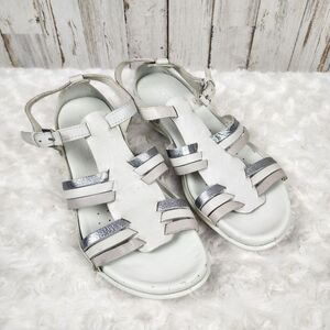 Ecco Huarache Leather Sandals White Silver Size 8